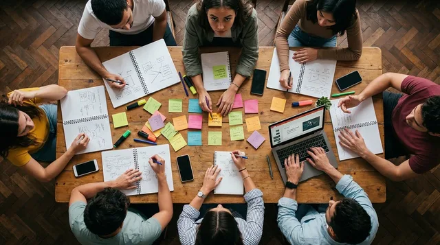 eam, workshop, office, collaboration, sticky notes, planning, strategy, brainstorming, table, overhead, people, working, laptop, notebooks, creativity, business, meeting, together, analysis, group, ai generated. Keyword research disclosure policies for UK teams